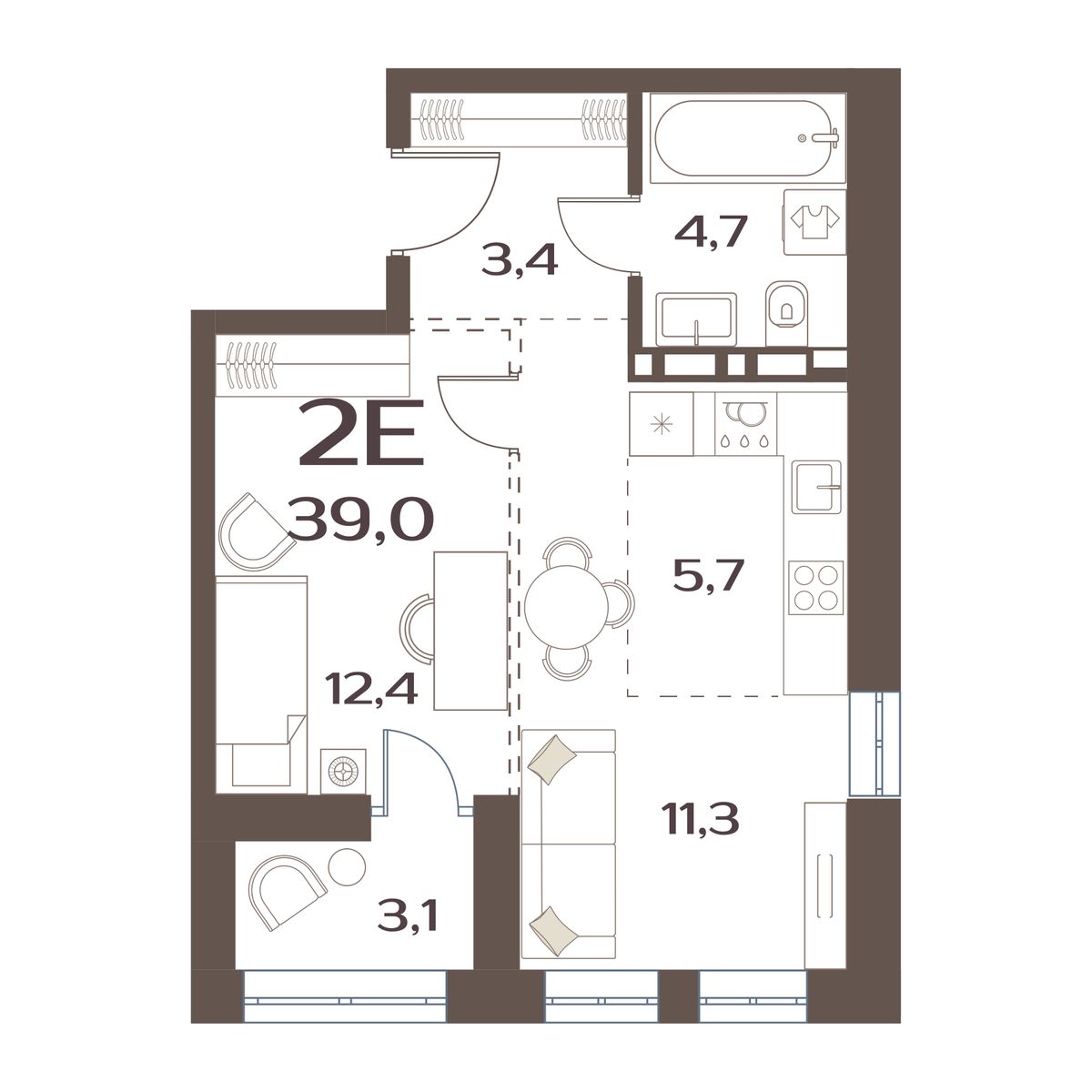 ЖК Меридианы Улисса, 1-комн кв 39,06 м2, за 6 992 000 ₽, 3 этаж